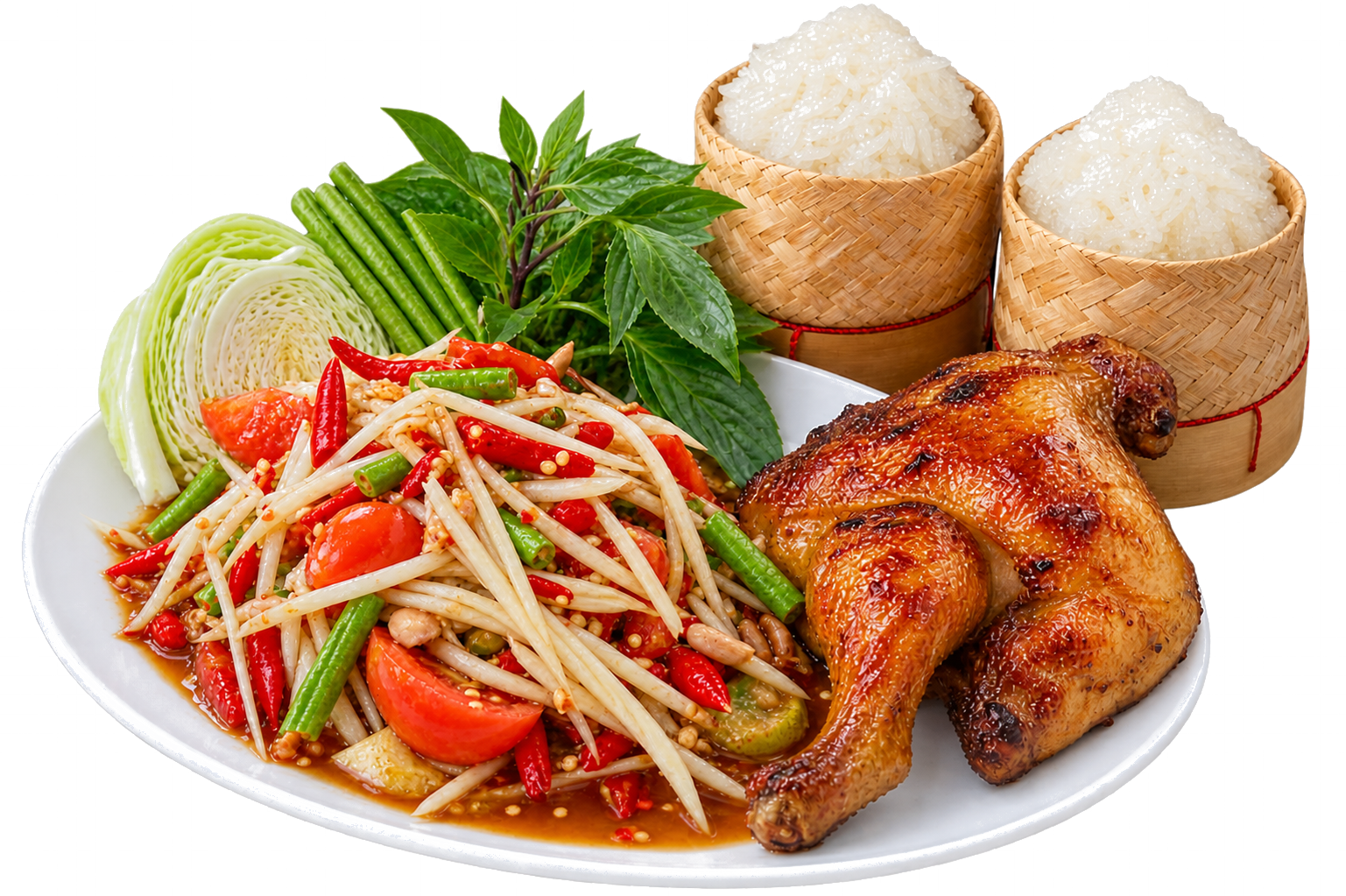 ชุดโชคดีส้มตำ ไก่ย่าง และข้าวเหนียว